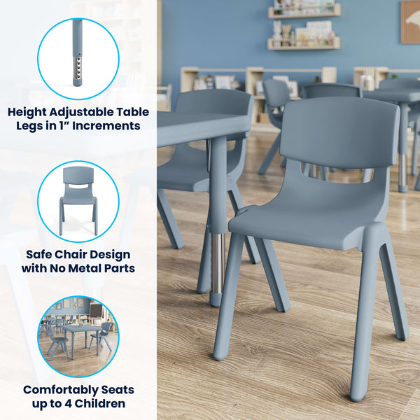 Dusty Blue |#| 3 PC Plastic Activity Table and 2 Chairs Set, 10.5" Seat Height-Dusty Blue