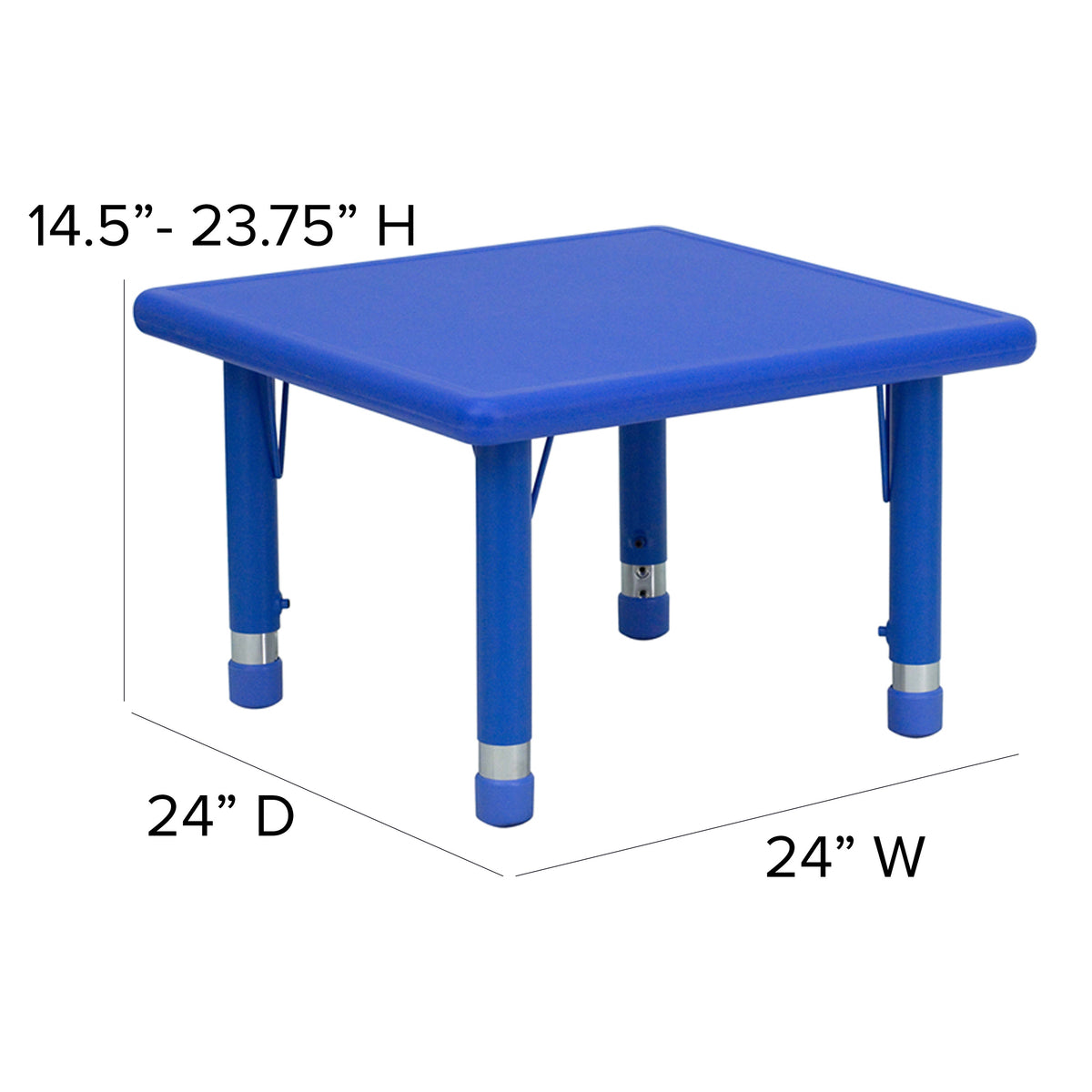 Blue |#| 24inch Square Blue Plastic Height Adjustable Activity Table Set with 4 Chairs