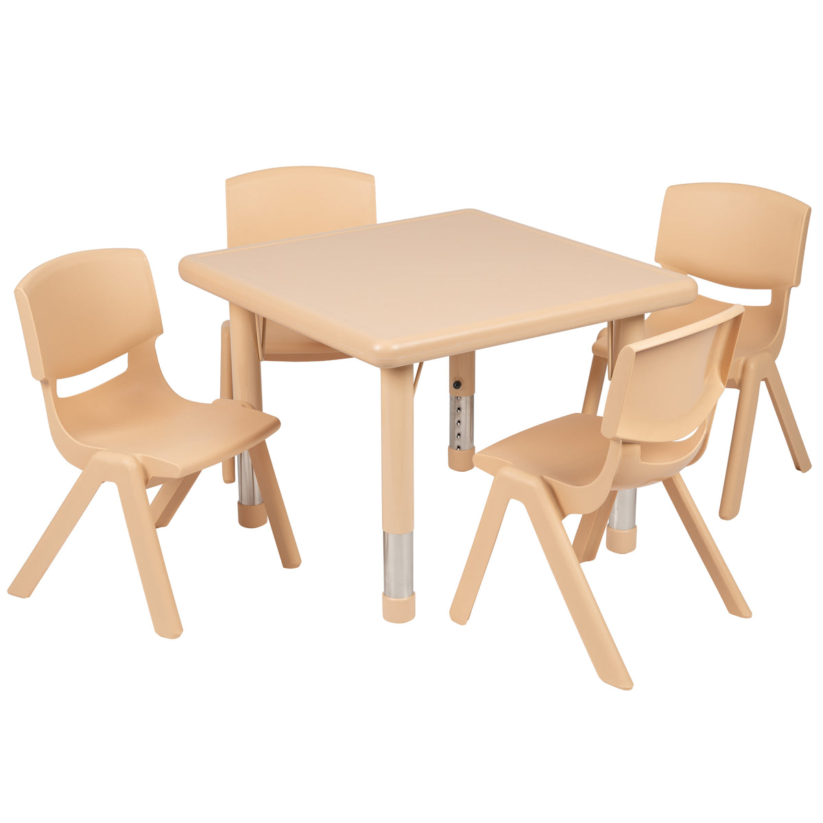 Natural |#| 24inch Square Natural Plastic Height Adjustable Activity Table Set with 4 Chairs