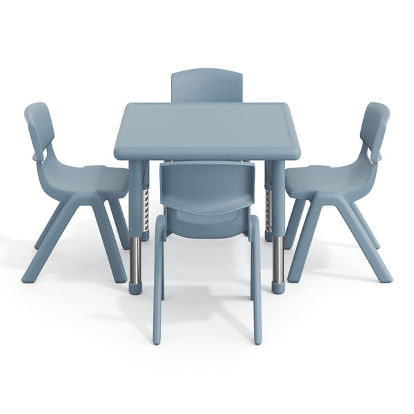 Dusty Blue |#| 5 PC Plastic Activity Table and 4 Chairs Set, 10.5" Seat Height-Dusty Blue