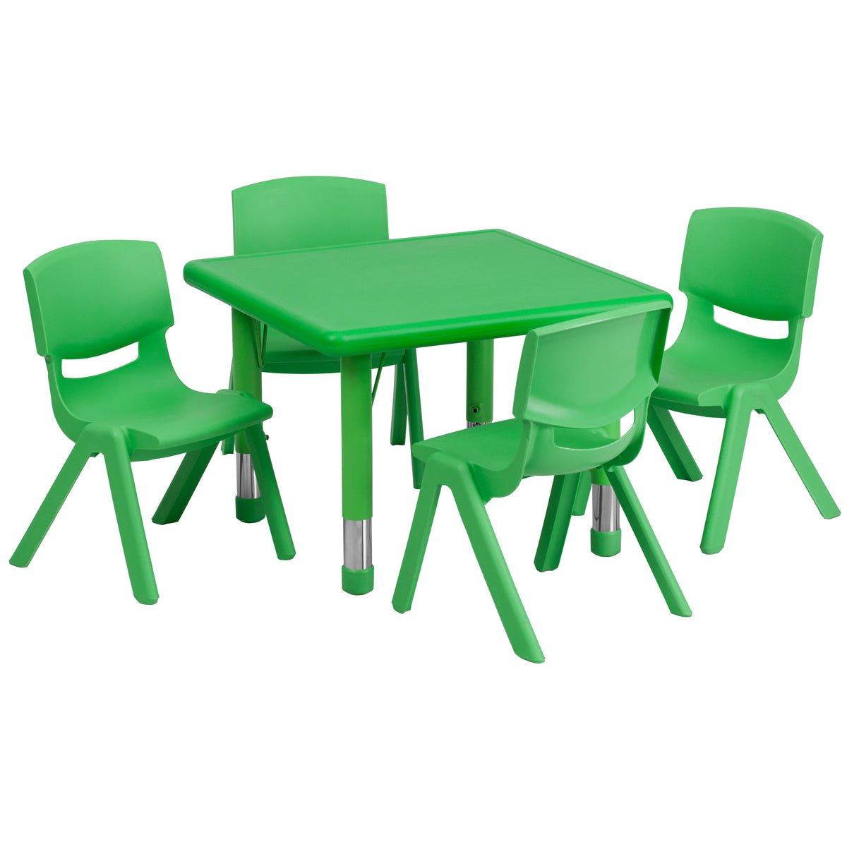 Green |#| 24" Square Green Plastic Height Adjustable Activity Table Set with 4 Chairs