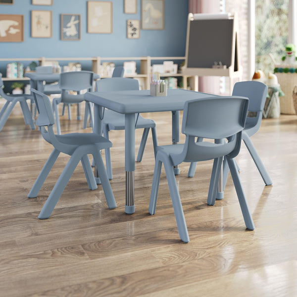 Dusty Blue |#| 5 PC Plastic Activity Table and 4 Chairs Set, 10.5" Seat Height-Dusty Blue