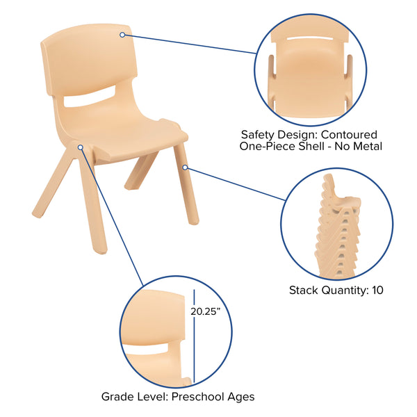 Natural |#| 24" Square Natural Plastic Height Adjustable Activity Table Set with 4 Chairs