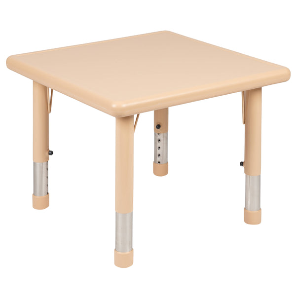 Natural |#| 24" Square Natural Plastic Height Adjustable Activity Table Set with 4 Chairs