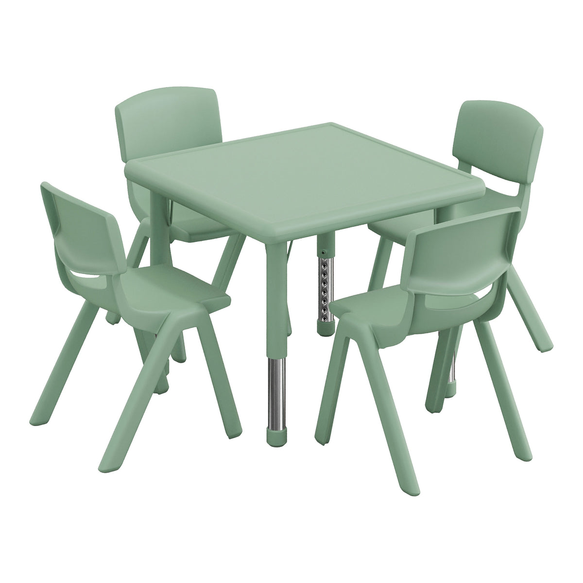 Sage |#| 5 PC Plastic Activity Table and 4 Chairs Set, 10.5" Seat Height-Sage