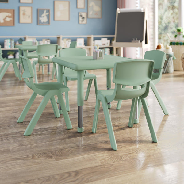 Sage |#| 5 PC Plastic Activity Table and 4 Chairs Set, 10.5" Seat Height-Sage