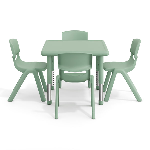 Sage |#| 5 PC Plastic Activity Table and 4 Chairs Set, 10.5" Seat Height-Sage