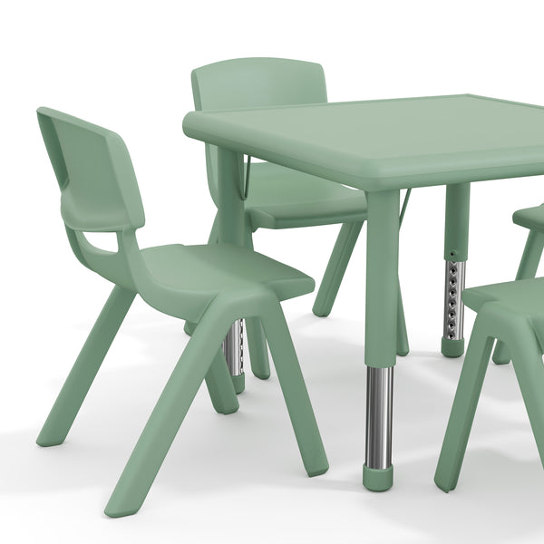 Sage |#| 5 PC Plastic Activity Table and 4 Chairs Set, 10.5" Seat Height-Sage