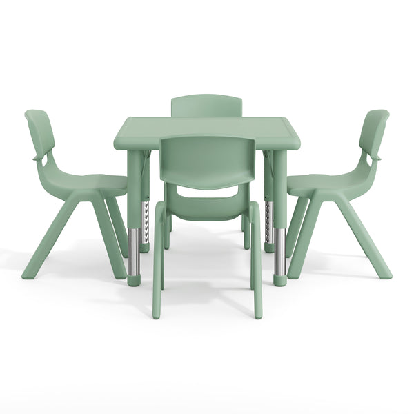 Sage |#| 5 PC Plastic Activity Table and 4 Chairs Set, 10.5" Seat Height-Sage