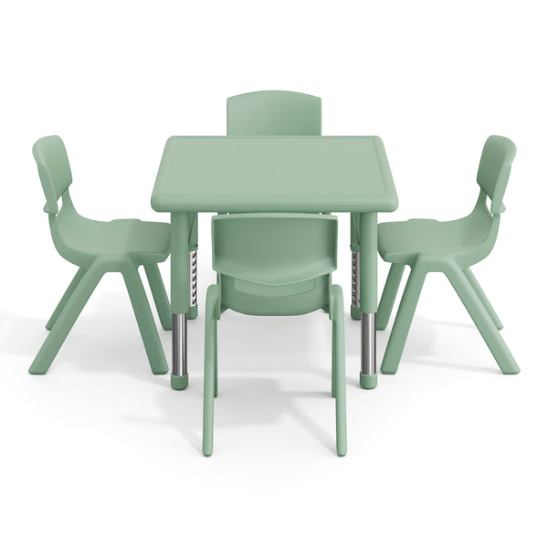 Sage |#| 5 PC Plastic Activity Table and 4 Chairs Set, 10.5" Seat Height-Sage