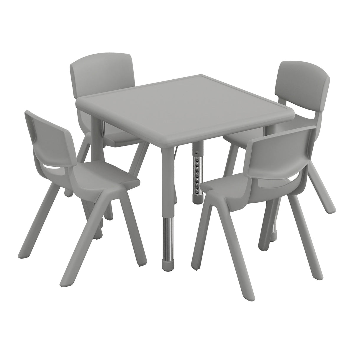 Soft Gray |#| 5 PC Plastic Activity Table and 4 Chairs Set, 10.5" Seat Height-Soft Gray