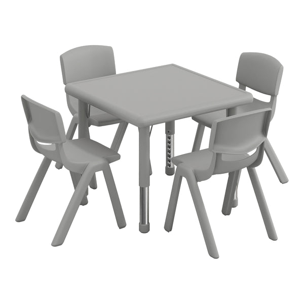 Soft Gray |#| 5 PC Plastic Activity Table and 4 Chairs Set, 10.5" Seat Height-Soft Gray