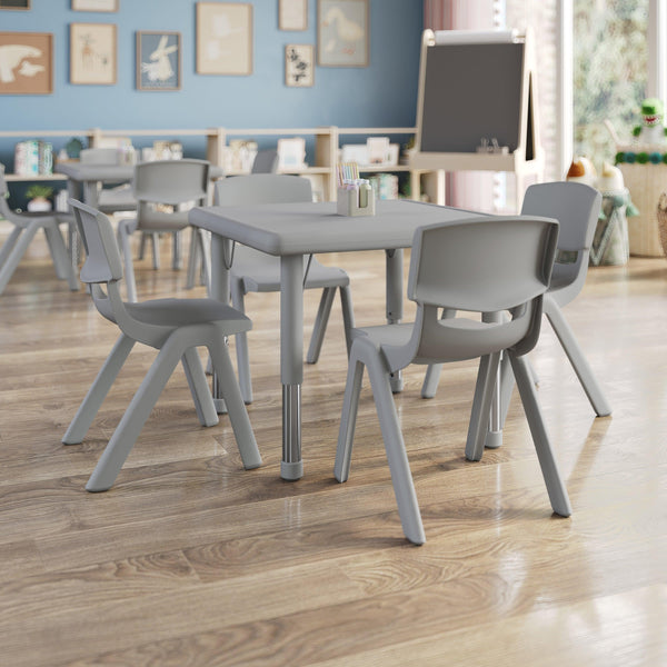 Soft Gray |#| 5 PC Plastic Activity Table and 4 Chairs Set, 10.5" Seat Height-Soft Gray