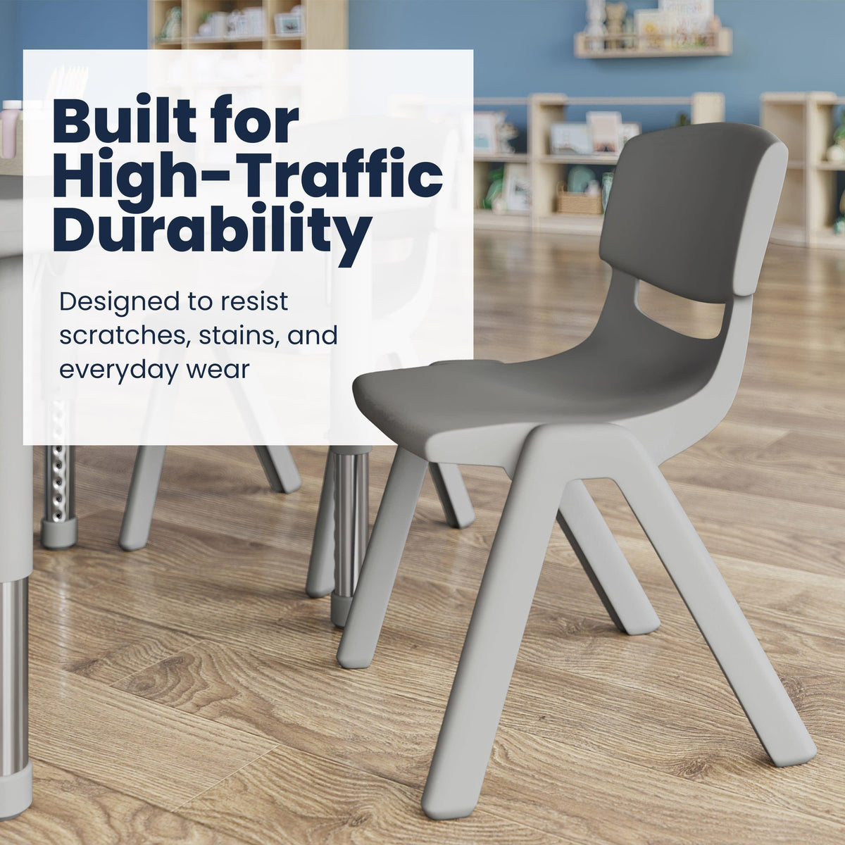 Soft Gray |#| 5 PC Plastic Activity Table and 4 Chairs Set, 10.5" Seat Height-Soft Gray