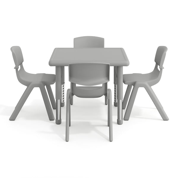 Soft Gray |#| 5 PC Plastic Activity Table and 4 Chairs Set, 10.5" Seat Height-Soft Gray
