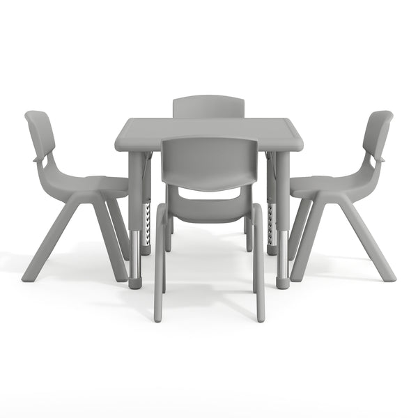 Soft Gray |#| 5 PC Plastic Activity Table and 4 Chairs Set, 10.5" Seat Height-Soft Gray