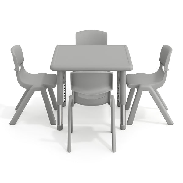 Soft Gray |#| 5 PC Plastic Activity Table and 4 Chairs Set, 10.5" Seat Height-Soft Gray