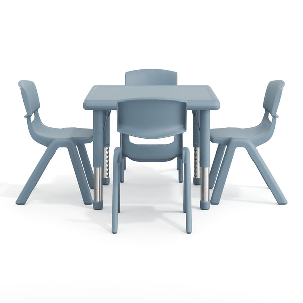 Dusty Blue |#| 5 PC Plastic Activity Table and 4 Chairs Set, 10.5" Seat Height-Dusty Blue
