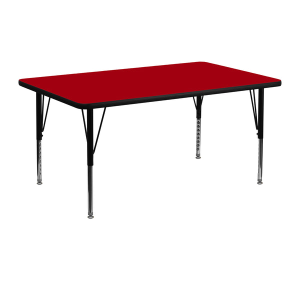 Red |#| 24inchW x 48inchL Rectangular Red Thermal Laminate Adjustable Activity Table