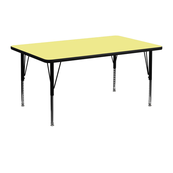 Yellow |#| 24inchW x 48inchL Rectangular Yellow Thermal Laminate Activity Table - Adjustable Legs