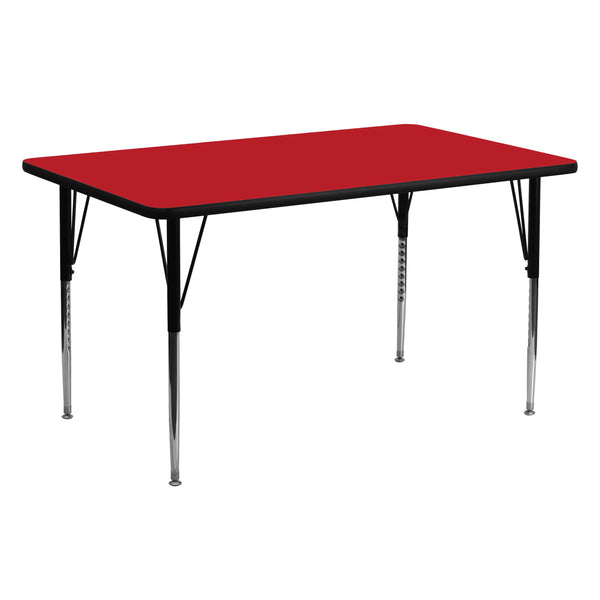 Red |#| 24inchW x 60inchL Rectangular Red HP Laminate Adjustable Leg Activity Table