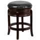 Cappuccino |#| 24inch High Backless Cappuccino Stool with Carved Apron & Black LeatherSoft Seat