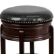 Cappuccino |#| 24inch High Backless Cappuccino Stool with Carved Apron & Black LeatherSoft Seat