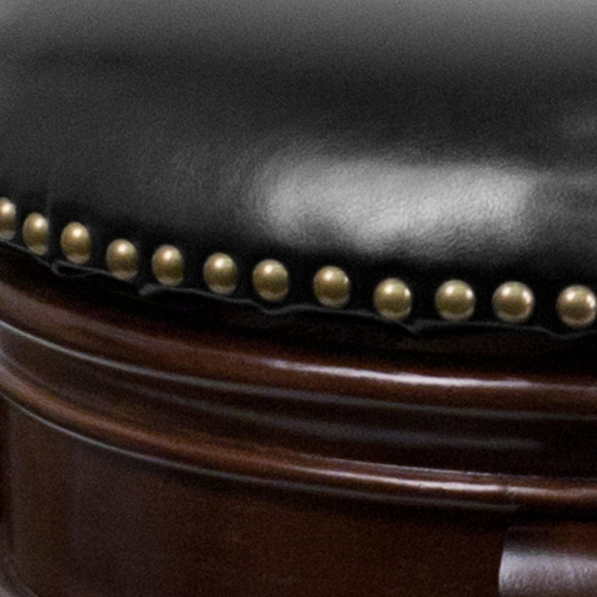 Cappuccino |#| 24inch High Backless Cappuccino Stool with Carved Apron & Black LeatherSoft Seat