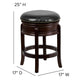 Cappuccino |#| 24inch High Backless Cappuccino Stool with Carved Apron & Black LeatherSoft Seat