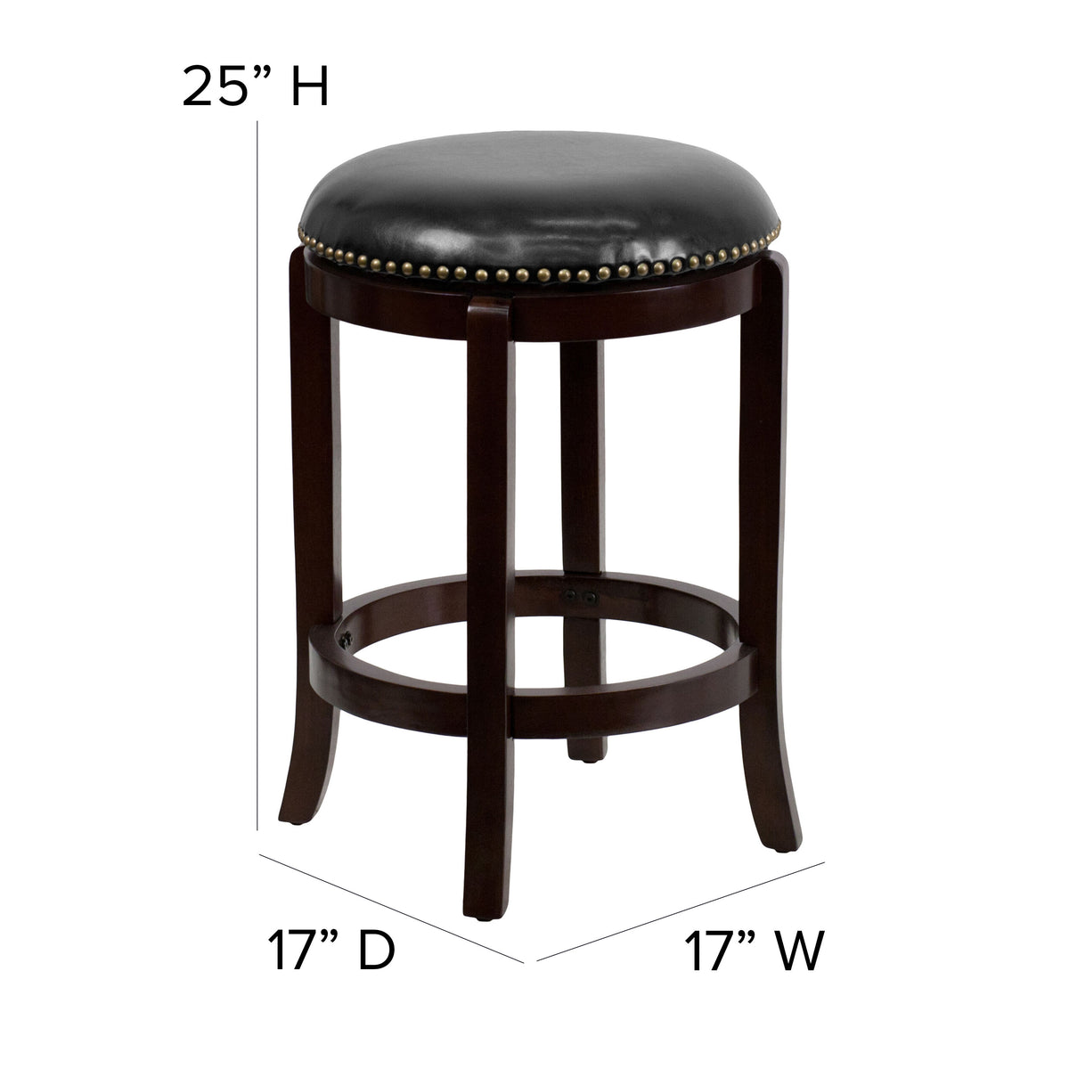 Cappuccino |#| 24inch High Backless Cappuccino Counter Height Stool with Black LeatherSoft Seat