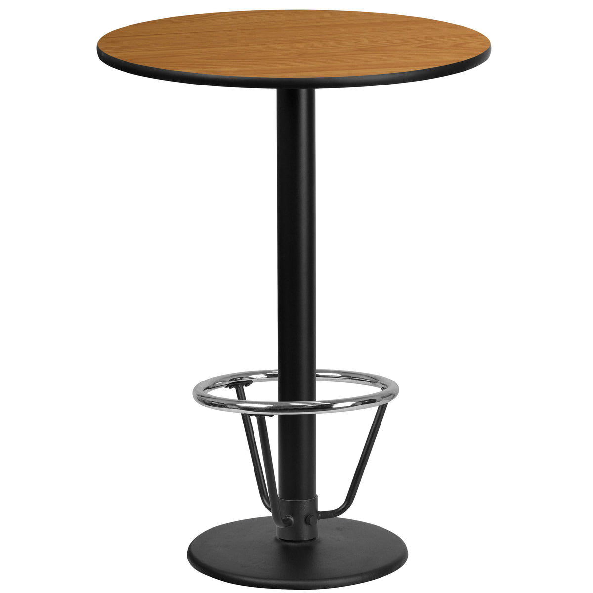 Natural |#| 24inch Round Natural Laminate Table Top & 18inch Round Bar Height Base with Foot Ring