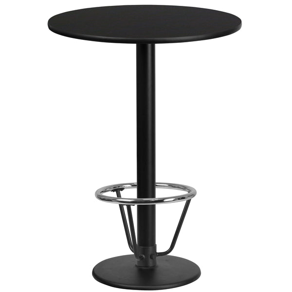 Black |#| 24inch Round Black Laminate Table Top & 18inch Round Bar Height Base with Foot Ring