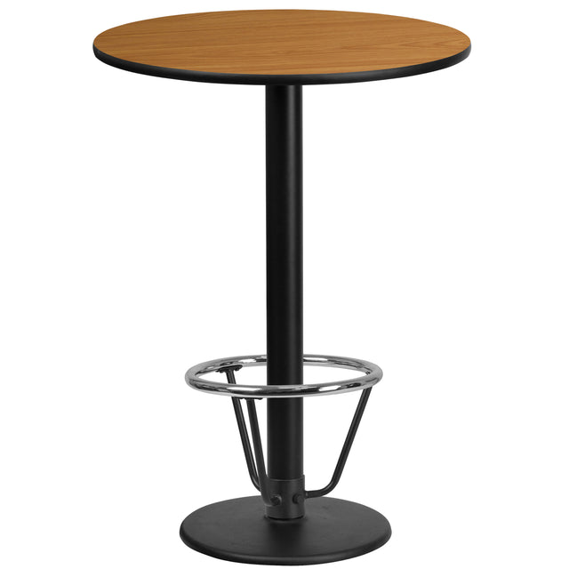 24'' Round Laminate Table Top with 18'' Round Bar Height Table Base and Foot Ring - View 1