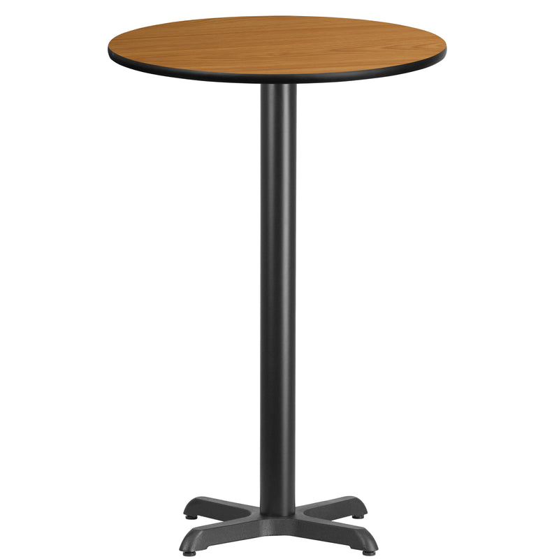 Natural |#| 24inch Round Natural Laminate Table Top with 22inch x 22inch Bar Height Table Base