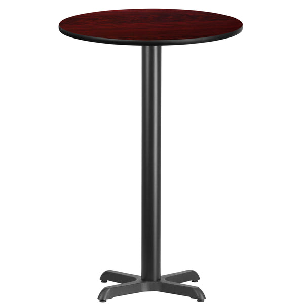 Mahogany |#| 24inch Round Mahogany Laminate Table Top with 22inch x 22inch Bar Height Table Base