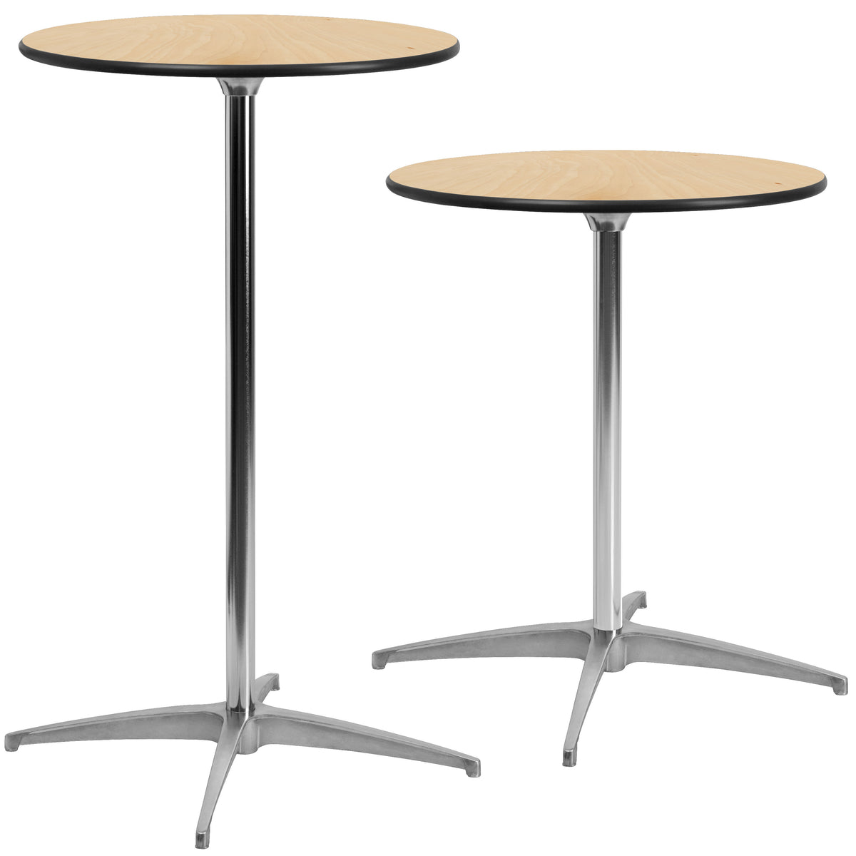 Natural |#| 24" Round Wood Cocktail Table with 30" and 42" Columns