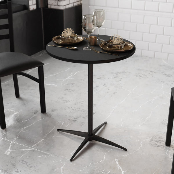 Black |#| 24" Round Wood Cocktail Table with 30" and 42" Columns