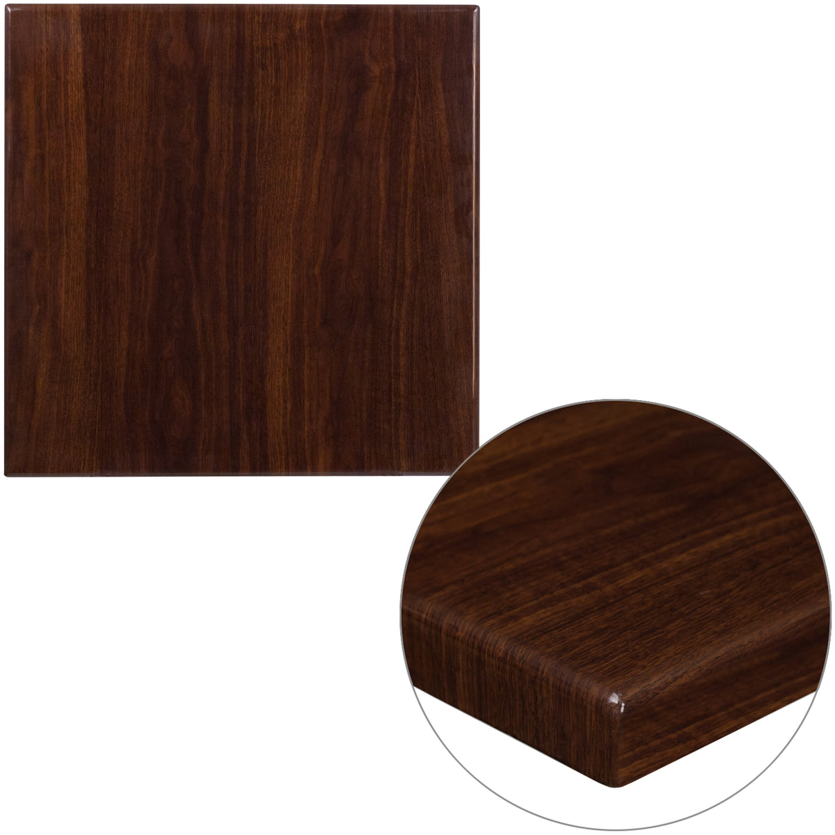 Walnut |#| 24inch Square High-Gloss Walnut Resin Table Top with 2inch Thick Drop-Lip