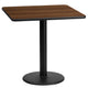 Walnut |#| 24inch Square Walnut Laminate Table Top with 18inch Round Table Height Base