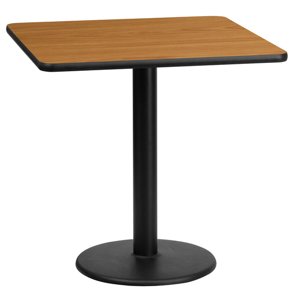 Natural |#| 24inch Square Natural Laminate Table Top with 18inch Round Table Height Base