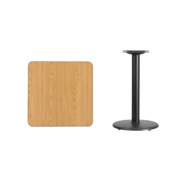 Walnut |#| 24inch Square Walnut Laminate Table Top with 18inch Round Table Height Base