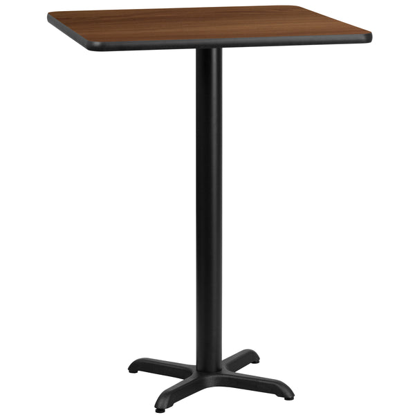 Walnut |#| 24inch Square Walnut Laminate Table Top with 22inch x 22inch Bar Height Table Base