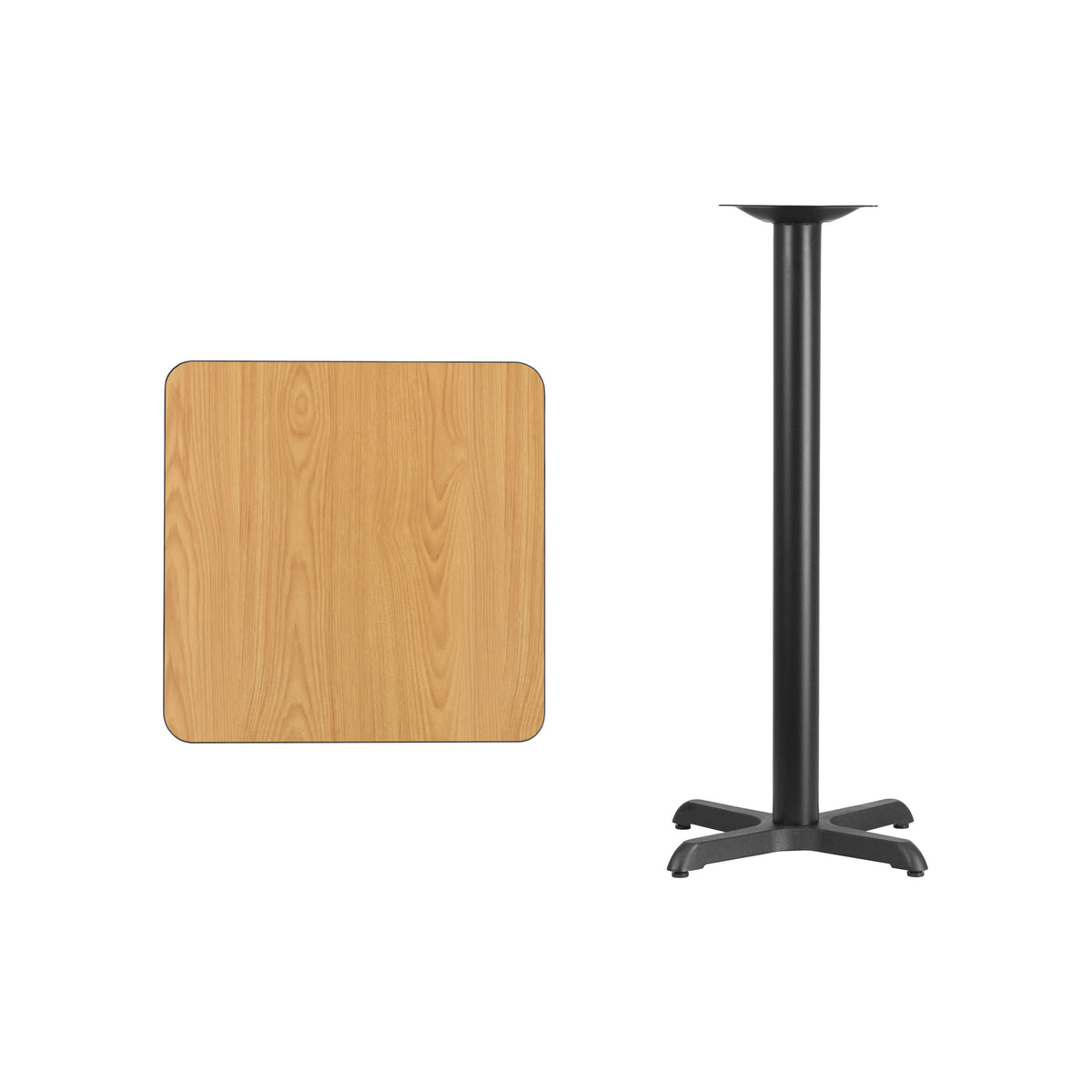 Natural |#| 24inch Square Natural Laminate Table Top with 22inch x 22inch Bar Height Table Base
