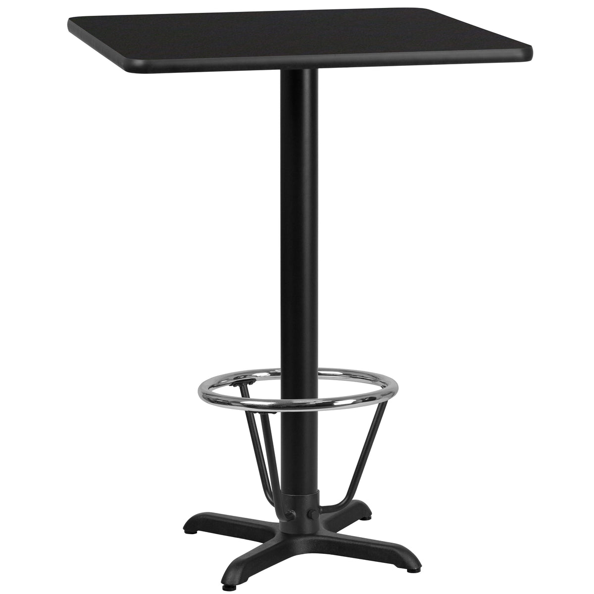 Black |#| 24inch SQ Black Laminate Table Top with 22inch x 22inch Bar Height Table Base & Foot Ring