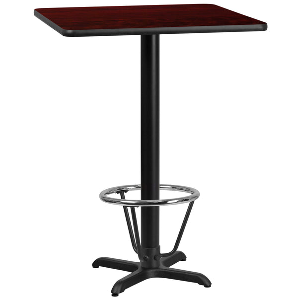 Mahogany |#| 24inch SQ Mahogany Laminate Table Top w/ 22inchx 22inch Bar Height Table Base & Foot Ring