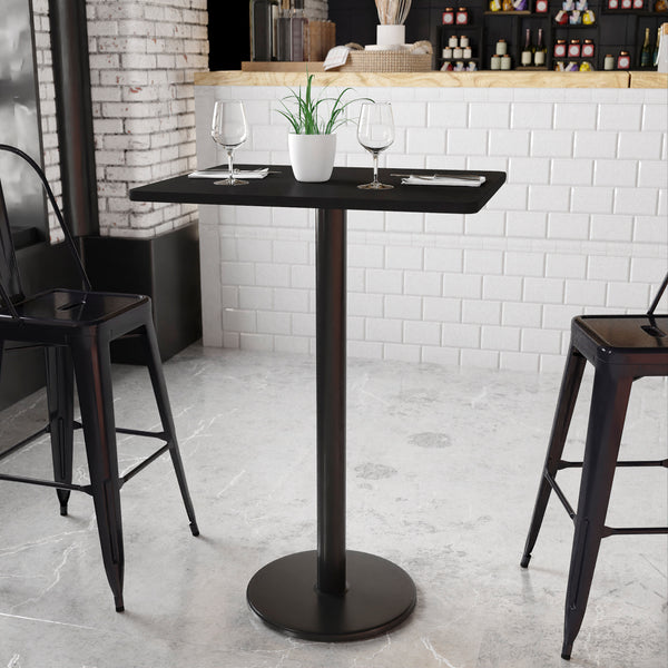 Black |#| 24" x 30" Rectangular Black Laminate Table Top & 18" RD Bar Height Table Base