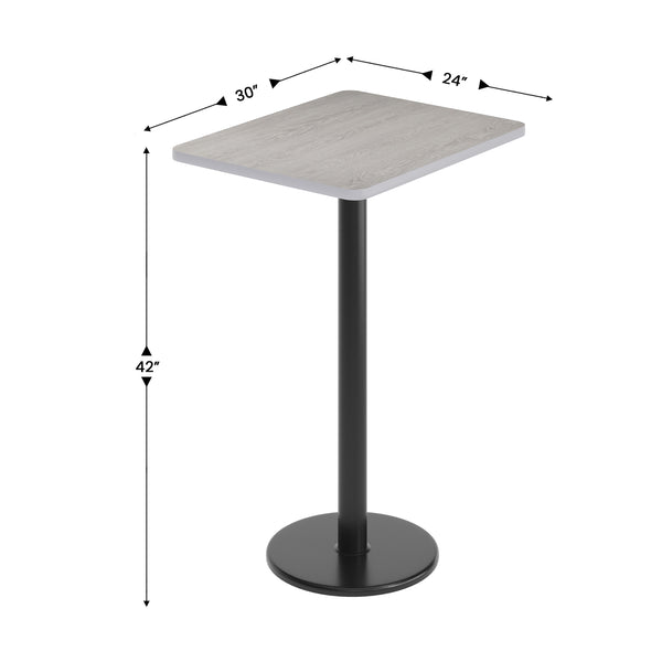 Gray |#| Commercial Gray Dining Table Top with Black Bar Height Base, 24" x 30"