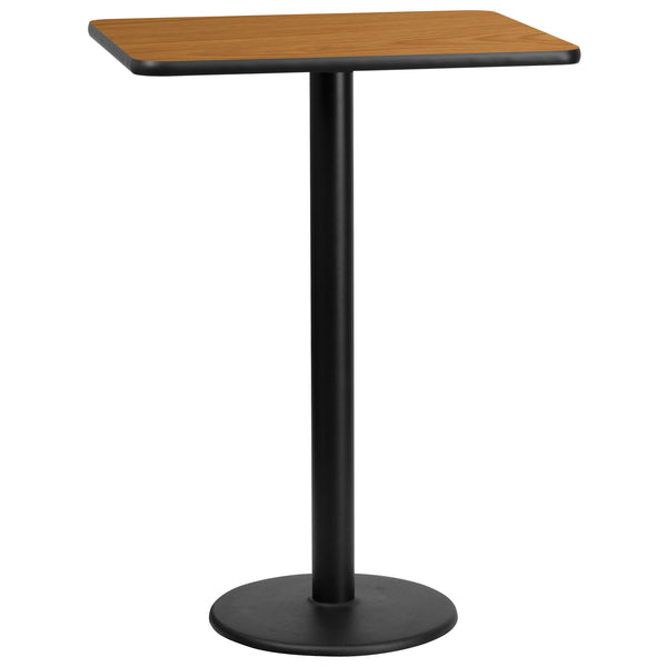 Natural |#| 24" x 30" Natural Laminate Table Top with 18" Round Bar Height Table Base