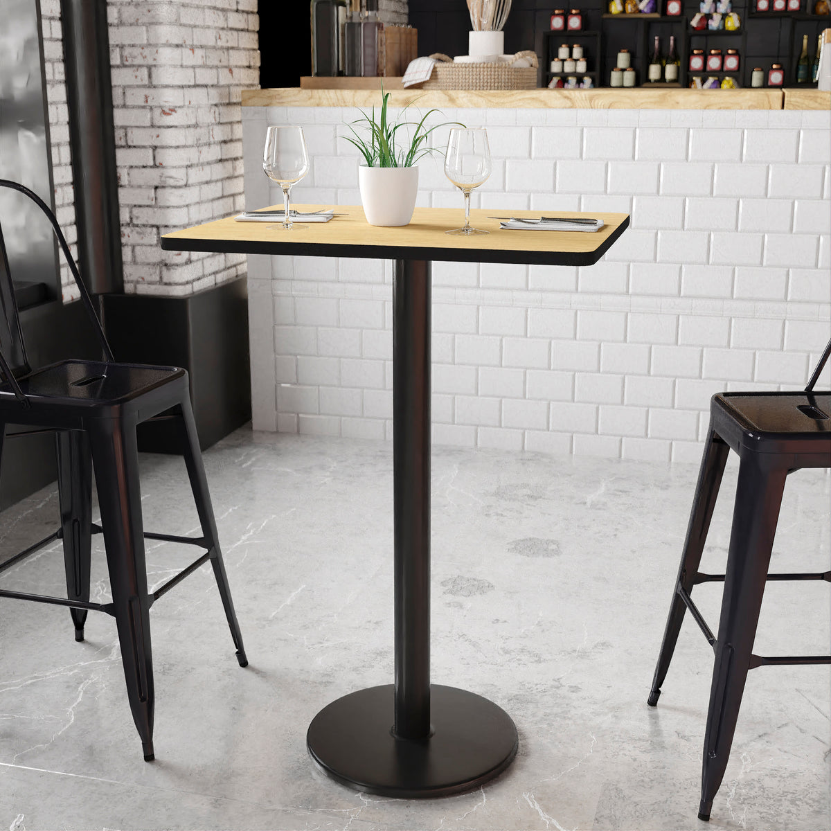 Natural |#| 24" x 30" Natural Laminate Table Top with 18" Round Bar Height Table Base