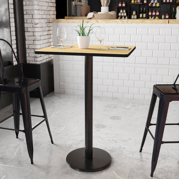 Natural |#| 24" x 30" Natural Laminate Table Top with 18" Round Bar Height Table Base